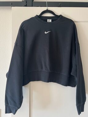 Nike Black Cropped Sweatshirt with White Swoosh